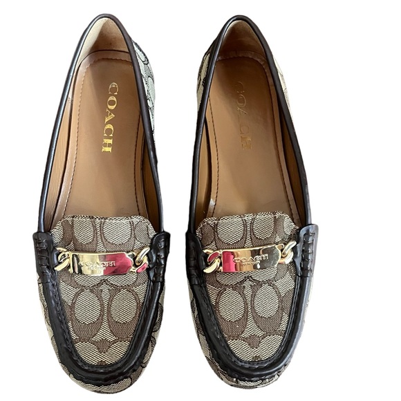 Coach A01918 Olive Outline Signature C Khaki Chestnut Brown Loafers 7B - Picture 2 of 12